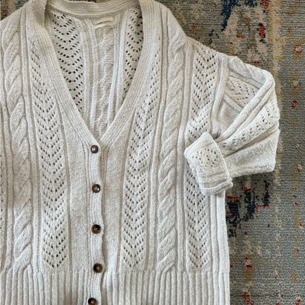 Anthropologie Cozy White Cable Knit Cardigan - Picture 2 of 4